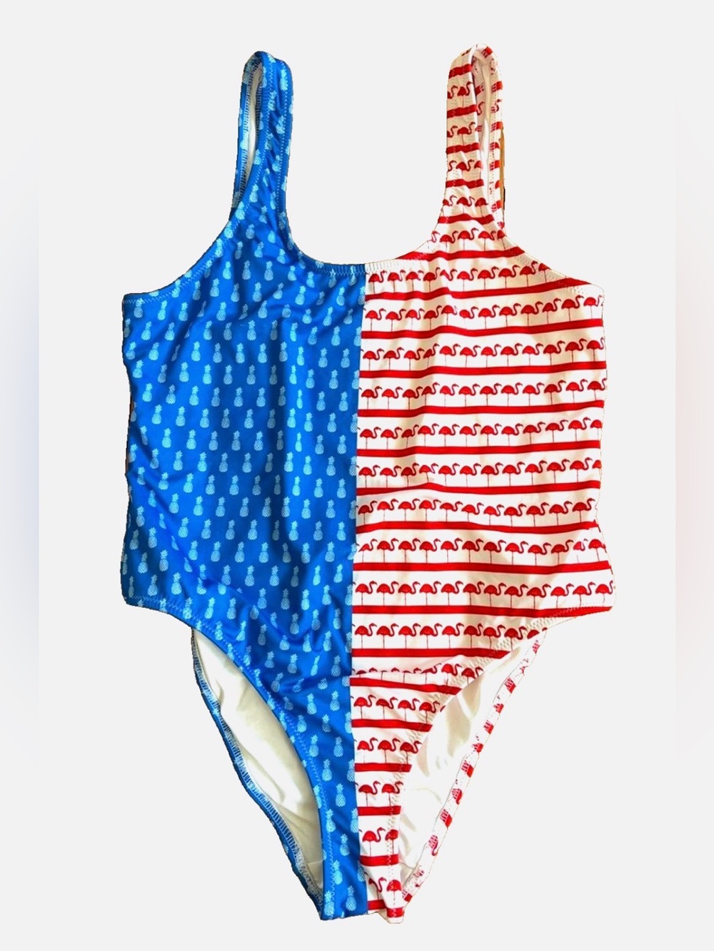 Chubbies One Piece Swimsuit Women L USA Patriotic Flamingo Pineapple NWOT